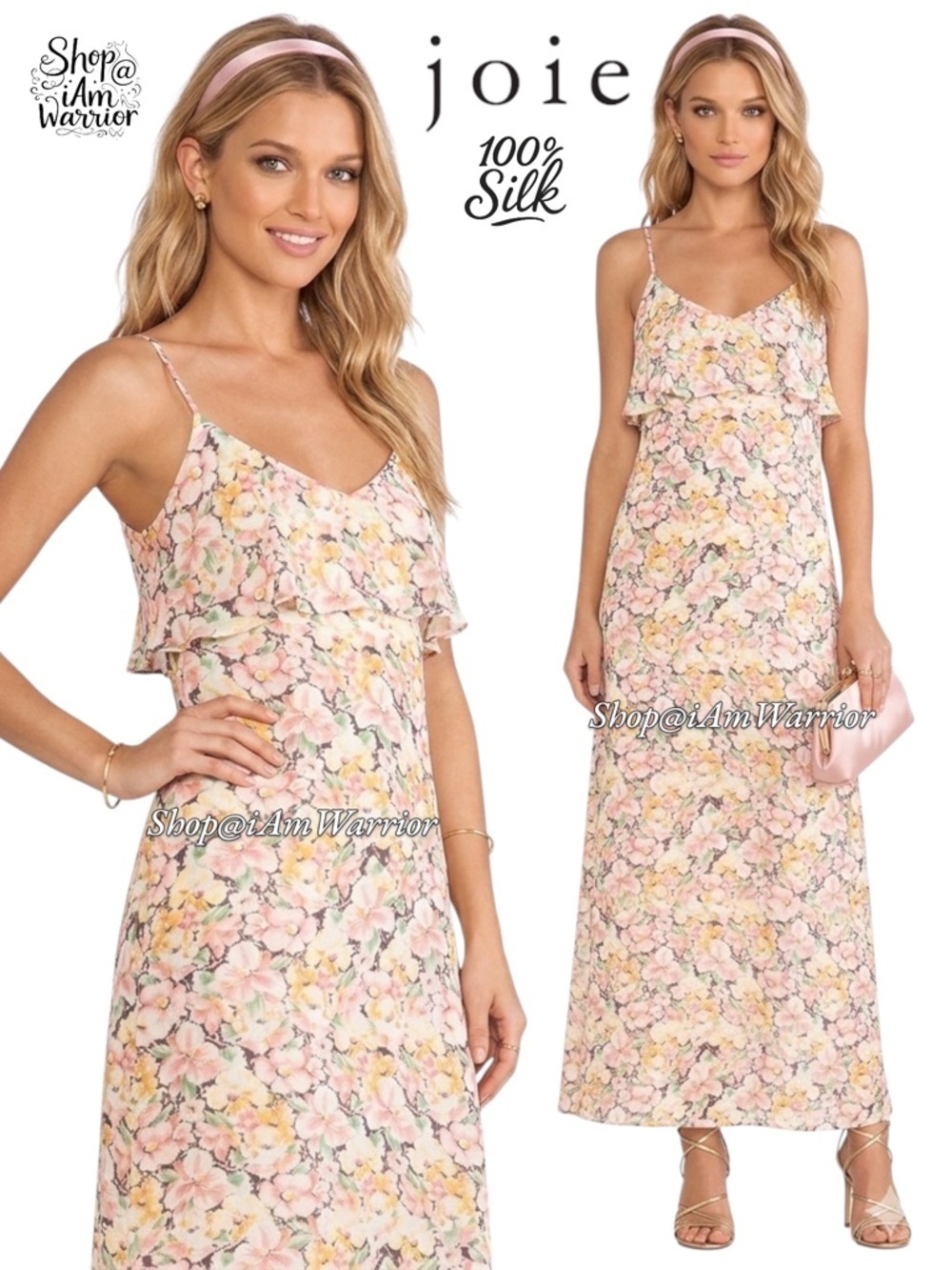 Joie silk ruffle blush pink floral maxi dress *shop@iamwarrior